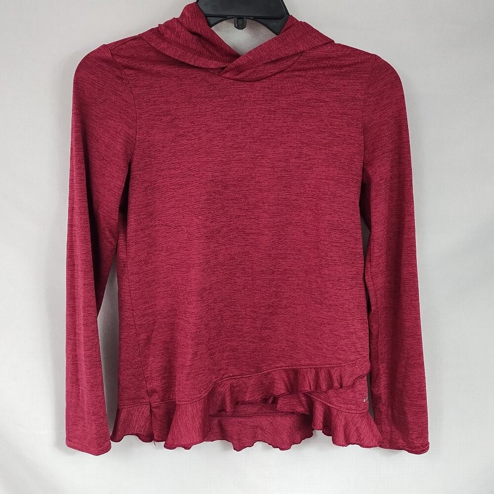 bcg Girls Pink Heathered Sun Shirt with Ruffles, Thumb-holes, and Hood Size L